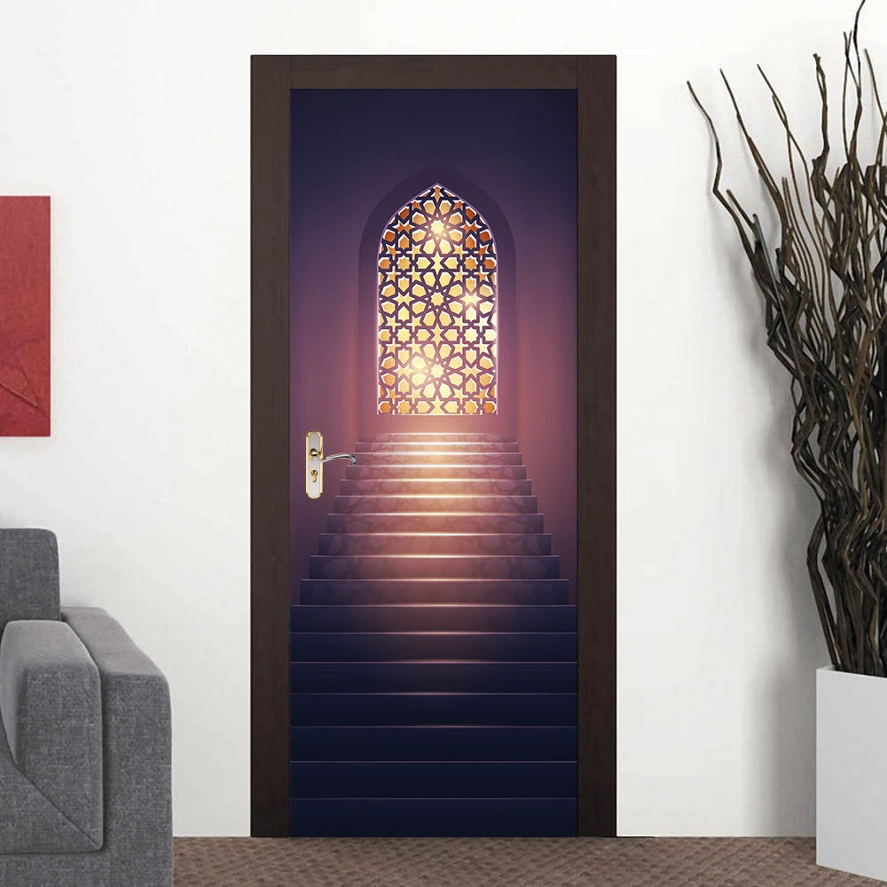 2pcs/Set Muslim Styles Door Art Mural Sticker Peel & Stick PVC Home Decor