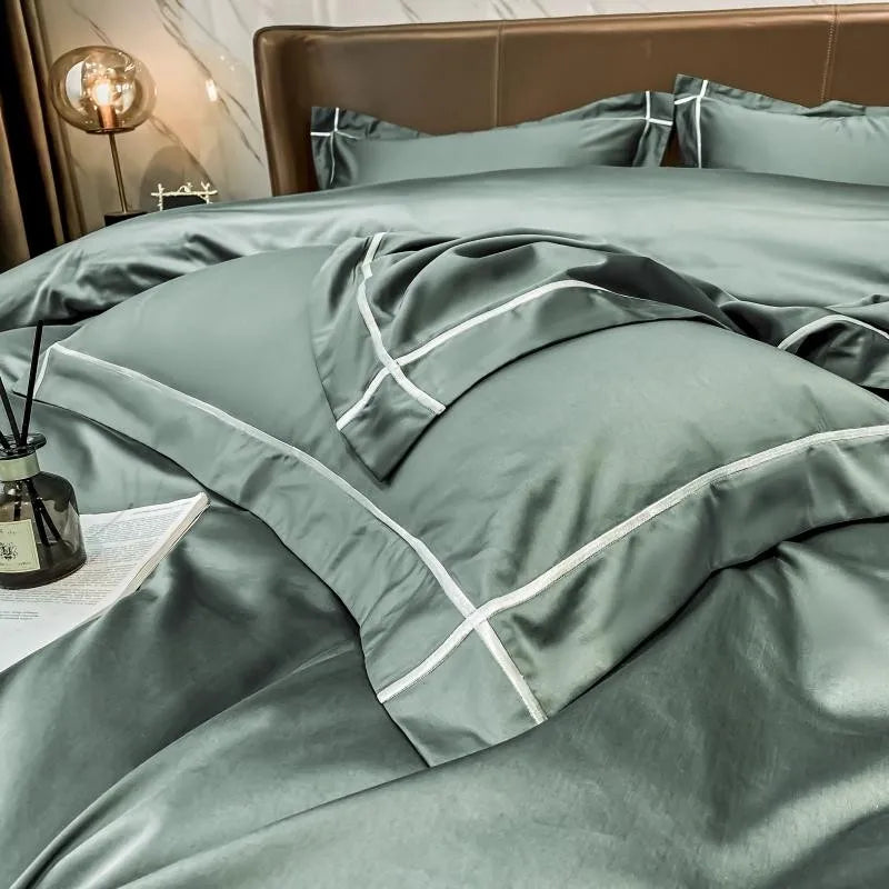 White Gray Egyptian Cotton Hotel Duvet Cover Set 600TC Silky Soft Bedding Set