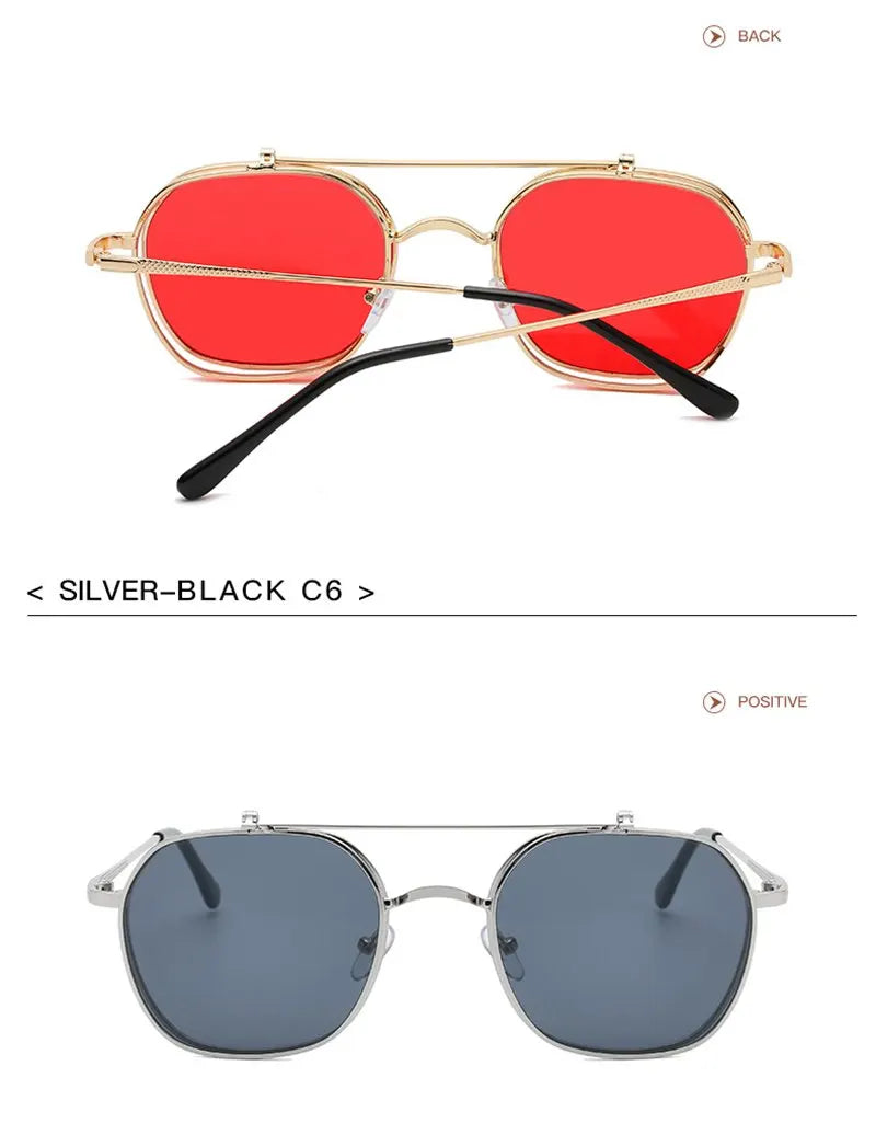 Vintage Flip Up Punk Round Sunglasses UV400 Retro Shades for Women