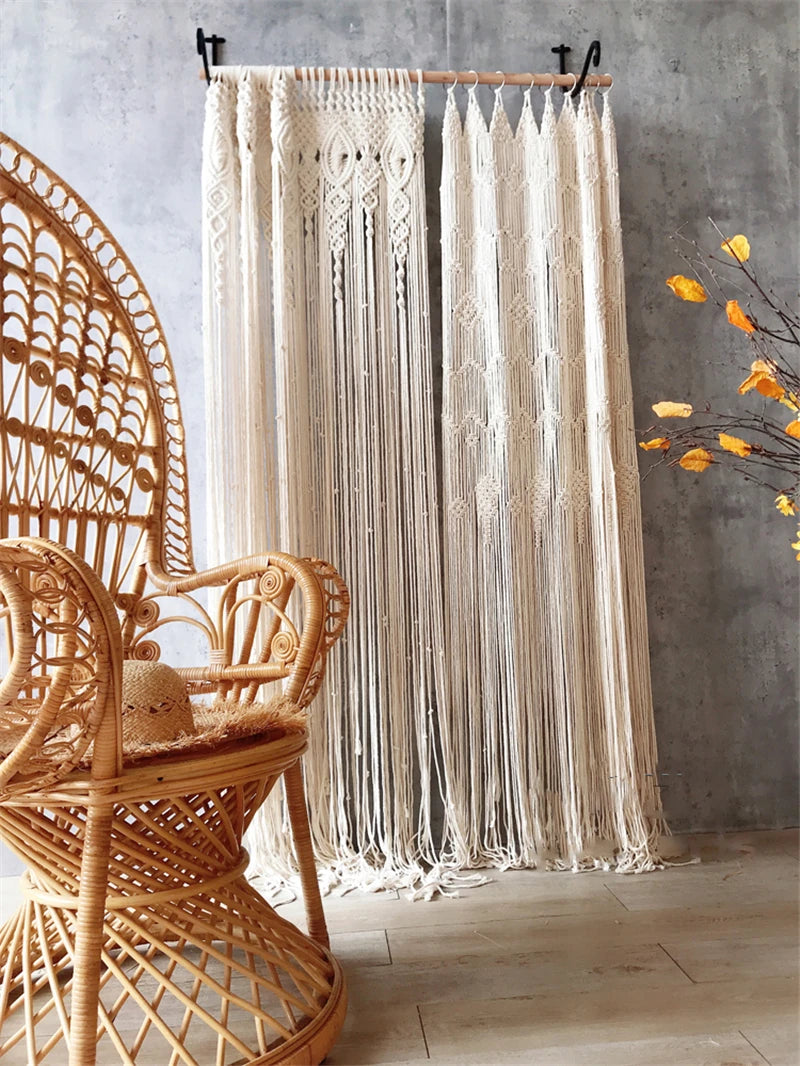Hand-Woven Macrame Cotton Door Curtain Tapestry Boho Art
