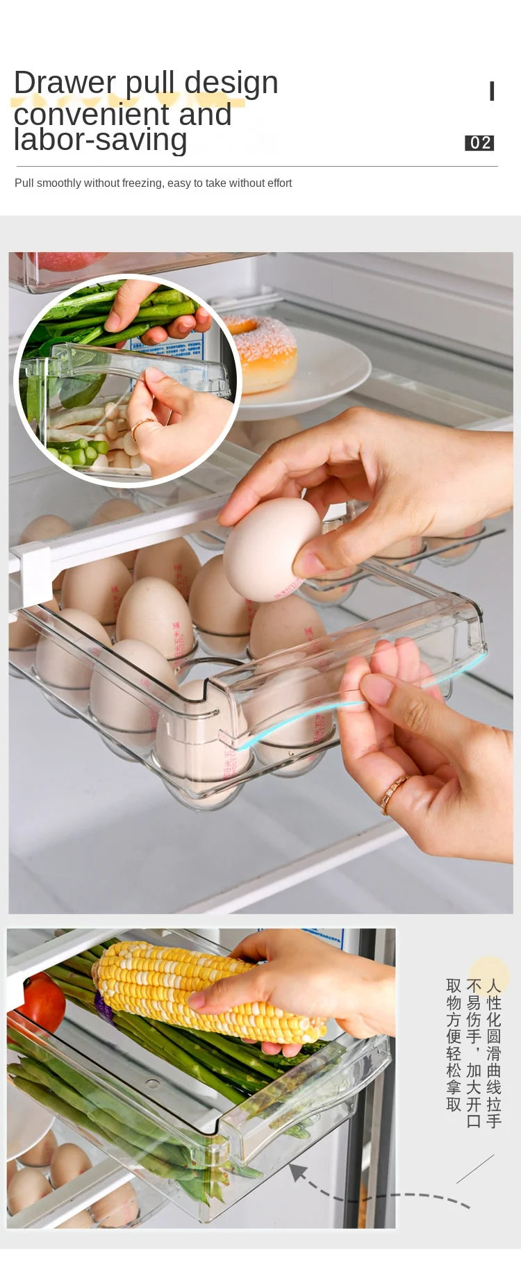 Transparent Kitchen Fridge Organizer Under-Shelf Storage Rack for Fruits Eggs and Food Items