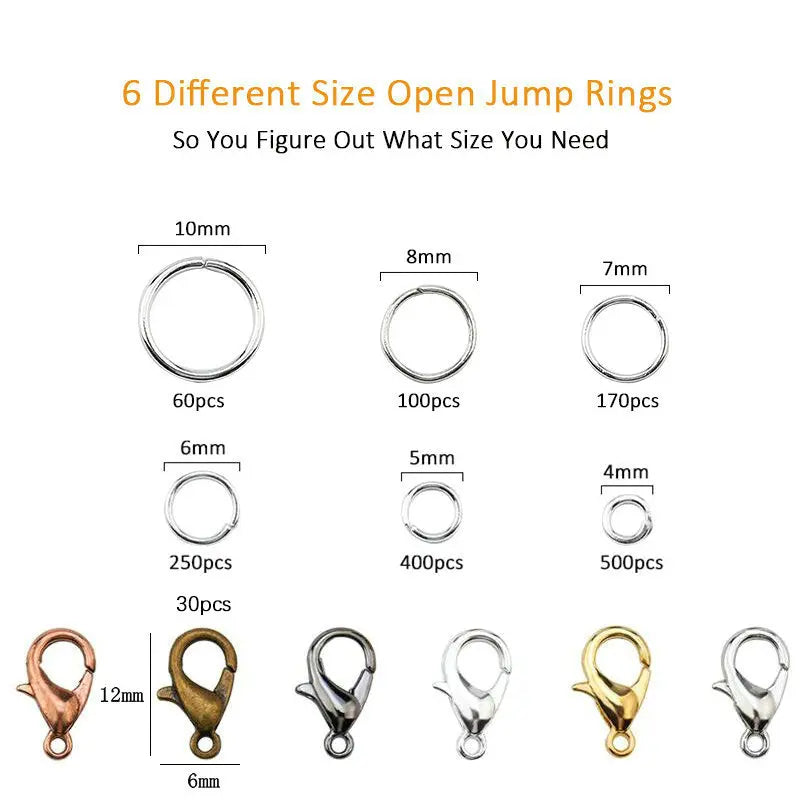 1Box Jewelry Findings Kits Zinc Alloy Open Jump Rings Lobster Clasps for DIY Jewelry Making Supplies