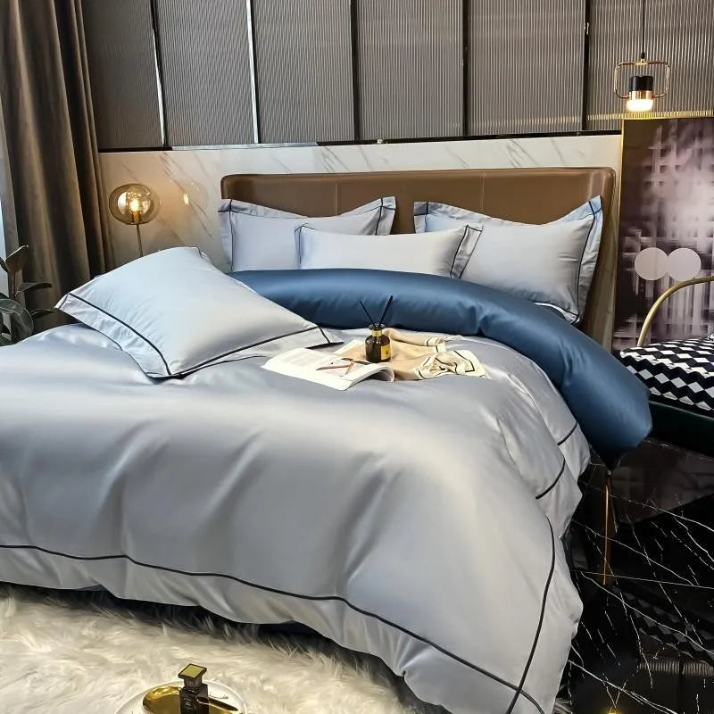 White Gray Egyptian Cotton Hotel Duvet Cover Set 600TC Silky Soft Bedding Set