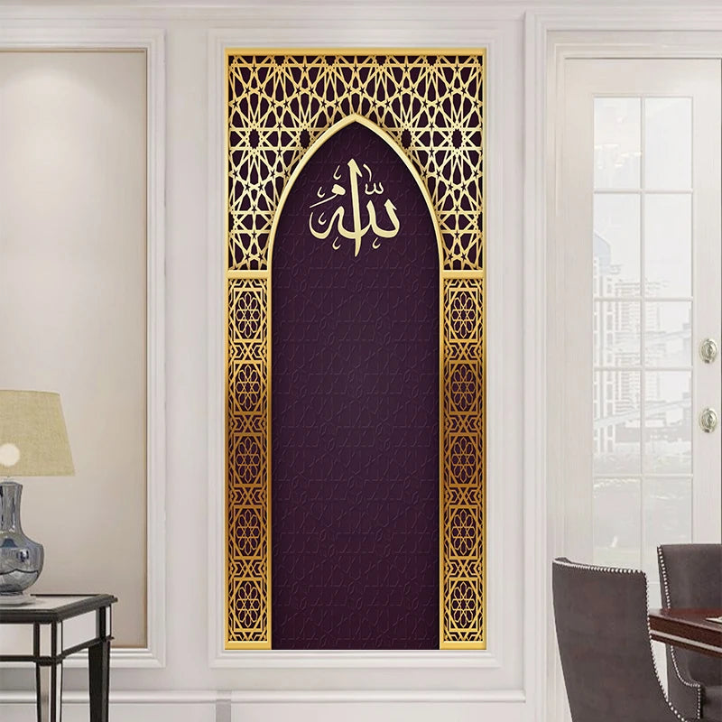 2pcs/Set Muslim Styles Door Art Mural Sticker Peel & Stick PVC Home Decor