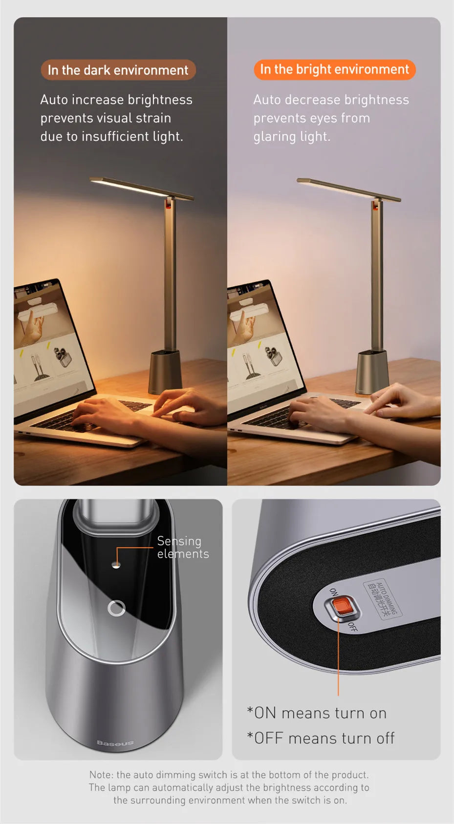Baseus LED Desk Lamp Eye Protection Dimmable Foldable Light