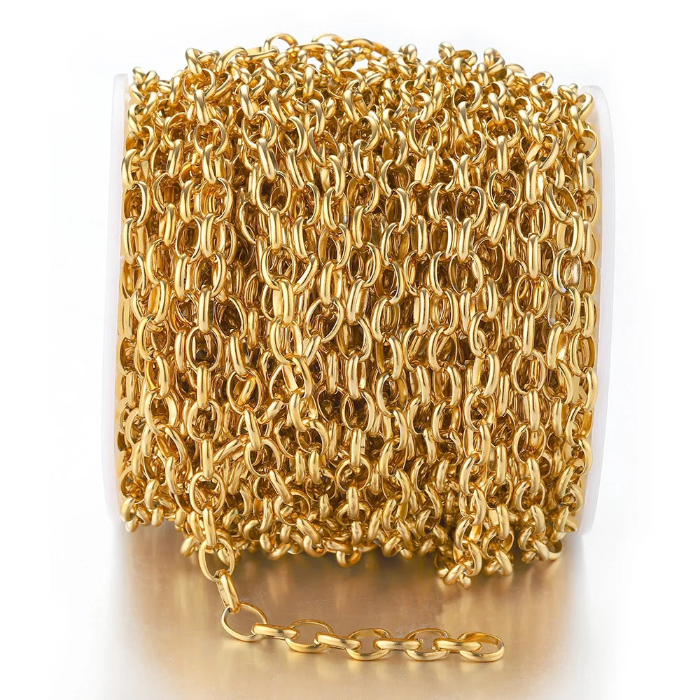 No Fade 1Meter Gold Stainless Steel 7.5mm Rolo Chain