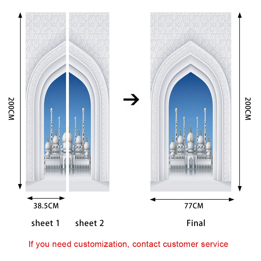 2pcs/Set Muslim Styles Door Art Mural Sticker Peel & Stick PVC Home Decor