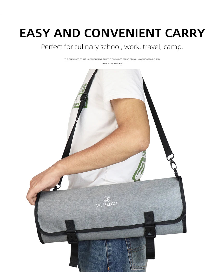 WESSLECO Portable Chef Knife Bag Roll Case with Durable Storage Pockets for Easy Organization