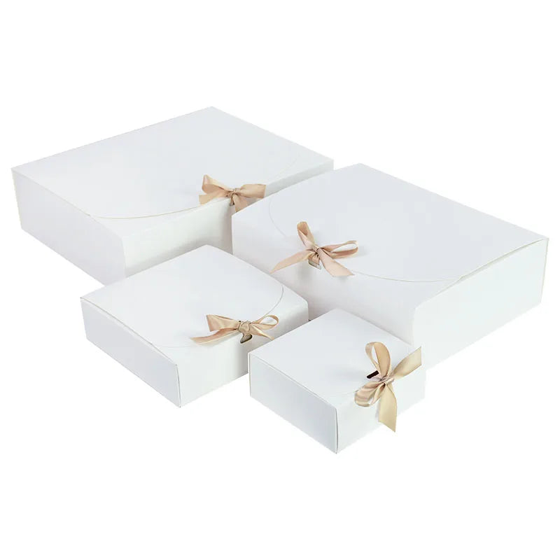 5 Piece Black and White Kraft Paper DIY Gift Box Set with Bow Ribbon for Weddings and Parties
