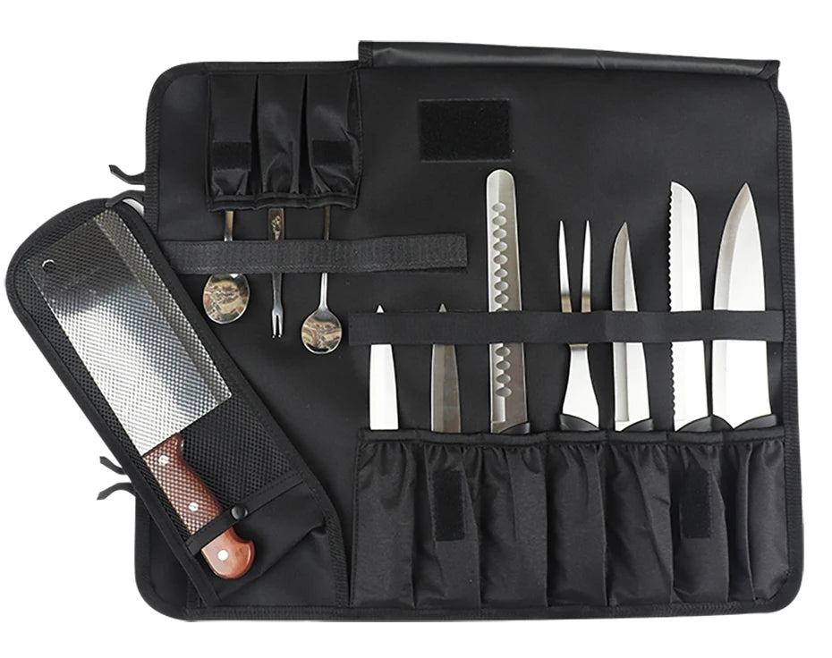 WESSLECO Portable Chef Knife Bag Roll Case with Durable Storage Pockets for Easy Organization