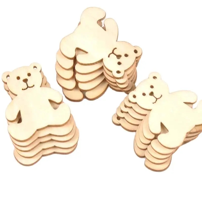 10pcs Bear Pattern Wooden Ornaments 41x48mm DIY Crafts