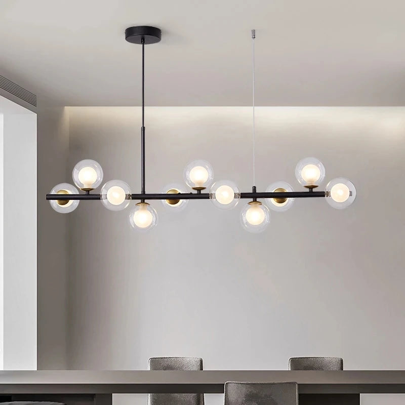 Nordic Modern LED Pendant Light with 11 Glass Ball Heads for Kitchen and Living Room Elegant Gold Suspension Lamp