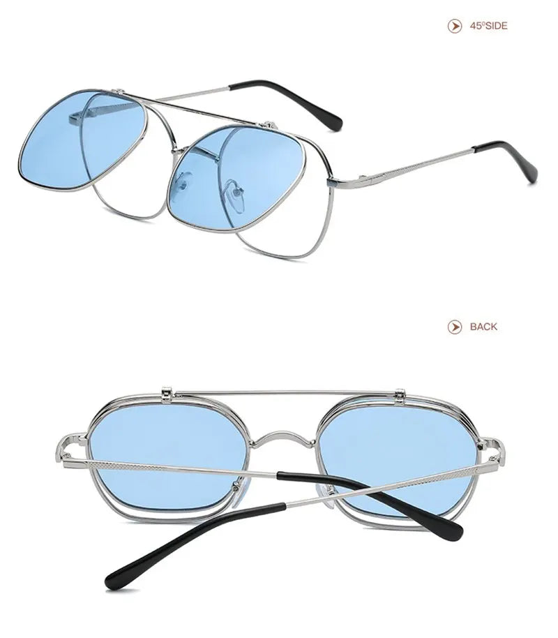 Vintage Flip Up Punk Round Sunglasses UV400 Retro Shades for Women