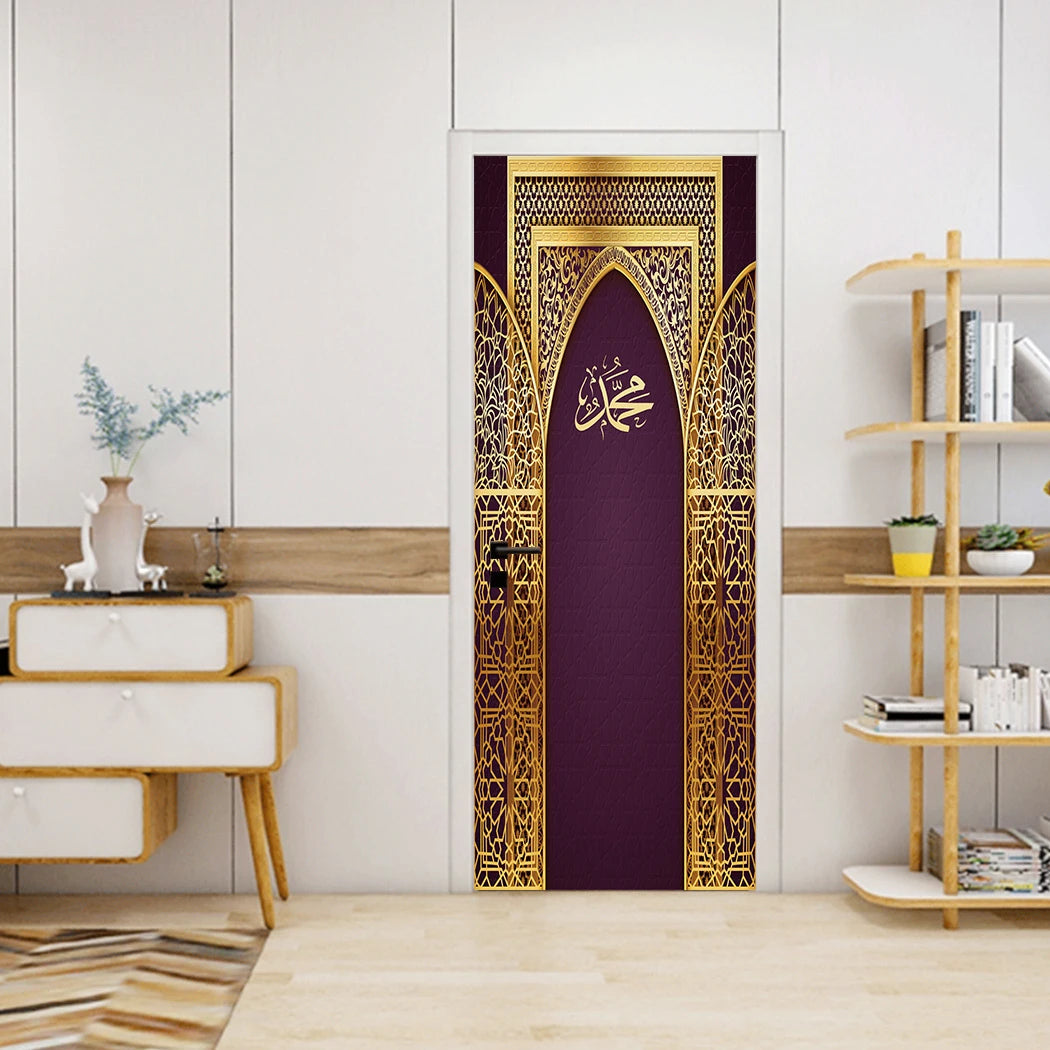 2pcs/Set Muslim Styles Door Art Mural Sticker Peel & Stick PVC Home Decor