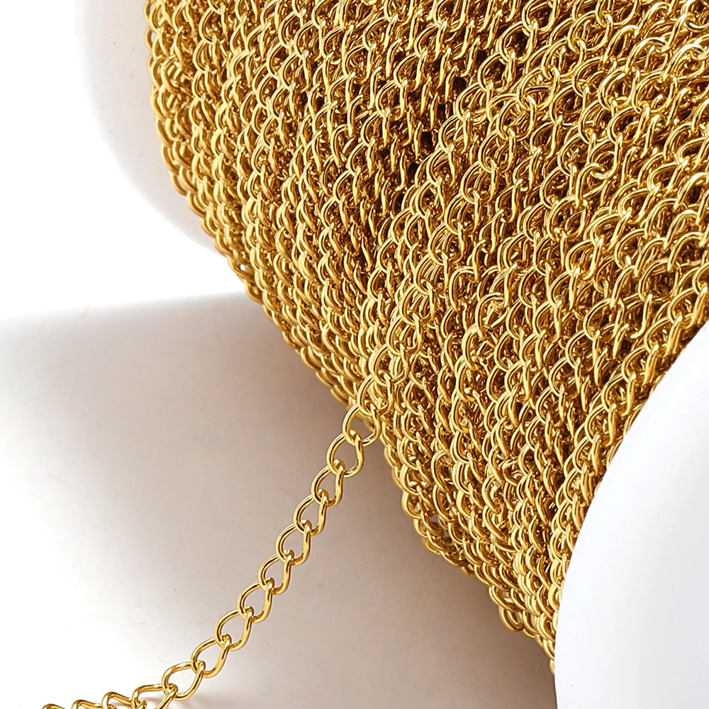 2 Meters Gold Stainless Steel Extension Chain 2/3/4mm for DIY Jewelry