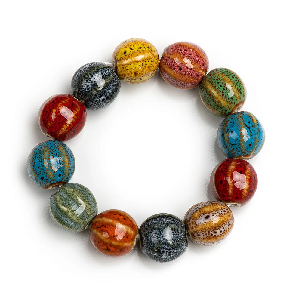 Colorful Unique Elastic Line Ceramic Beads Bracelets Handmade DIY Artware Retro Jewelry Wholesale