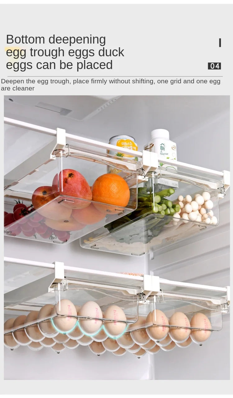 Transparent Kitchen Fridge Organizer Under-Shelf Storage Rack for Fruits Eggs and Food Items