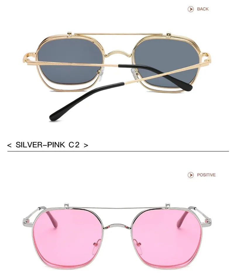 Vintage Flip Up Punk Round Sunglasses UV400 Retro Shades for Women