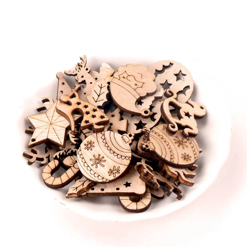 30mm 40pcs Wooden Christmas Scrapbooking DIY Embellishments MZ428