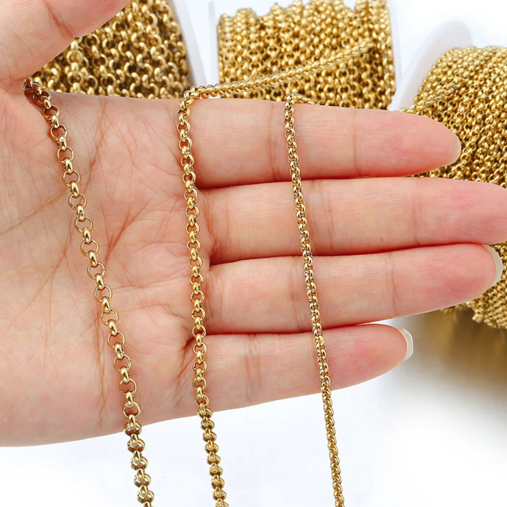 1Meter Stainless Steel Chains 2.5/3/4mm Gold Round O Shape Necklace Bracelet DIY Jewelry Making