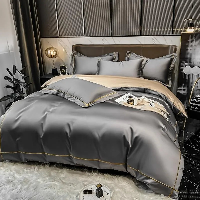 White Gray Egyptian Cotton Hotel Duvet Cover Set 600TC Silky Soft Bedding Set