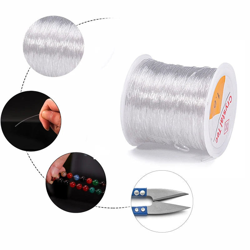Plastic Crystal DIY Beading Stretch Cords With Needles And Scissors