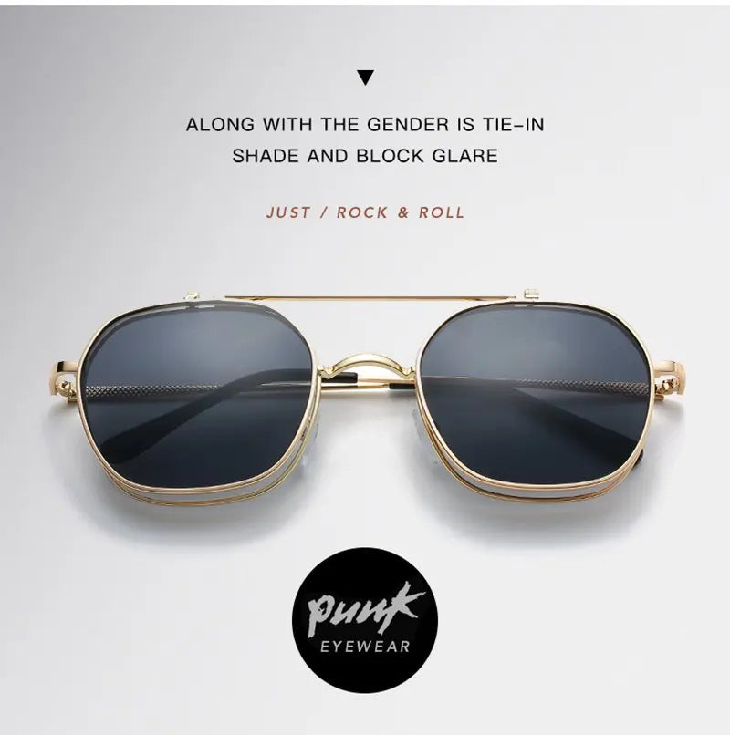 Vintage Flip Up Punk Round Sunglasses UV400 Retro Shades for Women
