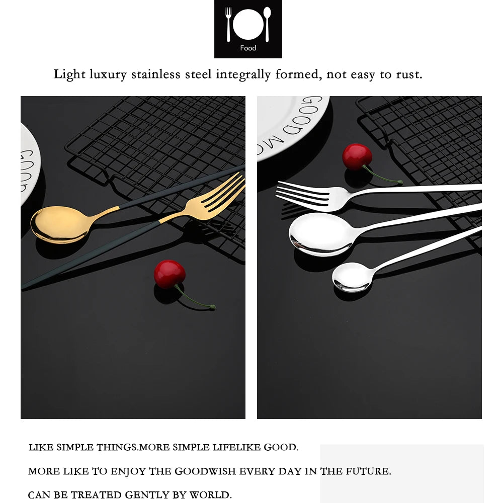 30 Piece Black and Gold Stainless Steel Cutlery Set Durable Dinnerware with Knives Forks and Spoons