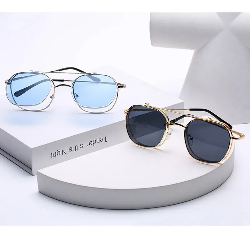 Vintage Flip Up Punk Round Sunglasses UV400 Retro Shades for Women