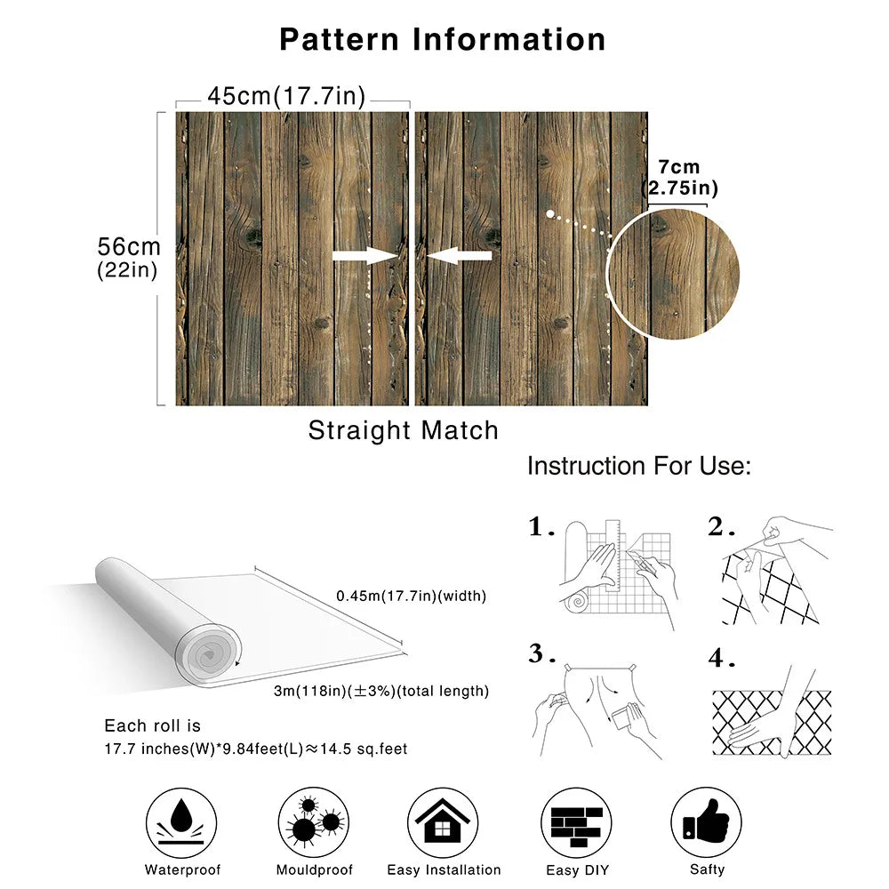 Retro Faux Wood Grain Peel And Stick Wallpaper Roll For Restaurants