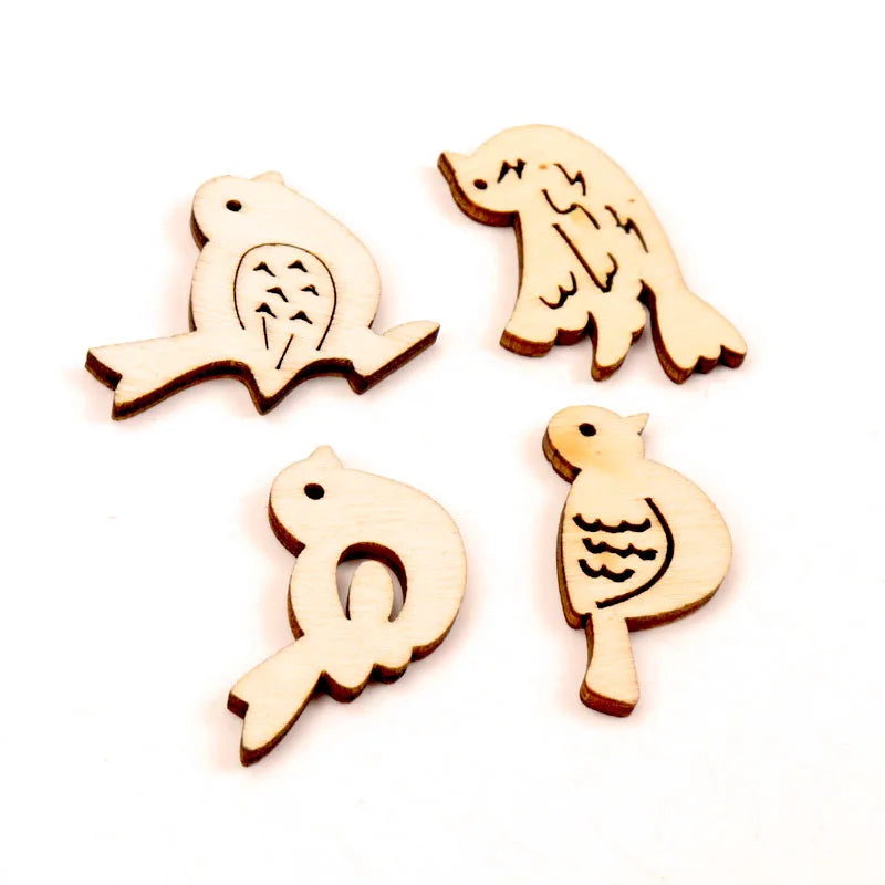 20Pcs Wooden Bird Pattern Scrapbooking Craft 40mm DIY Embellishments