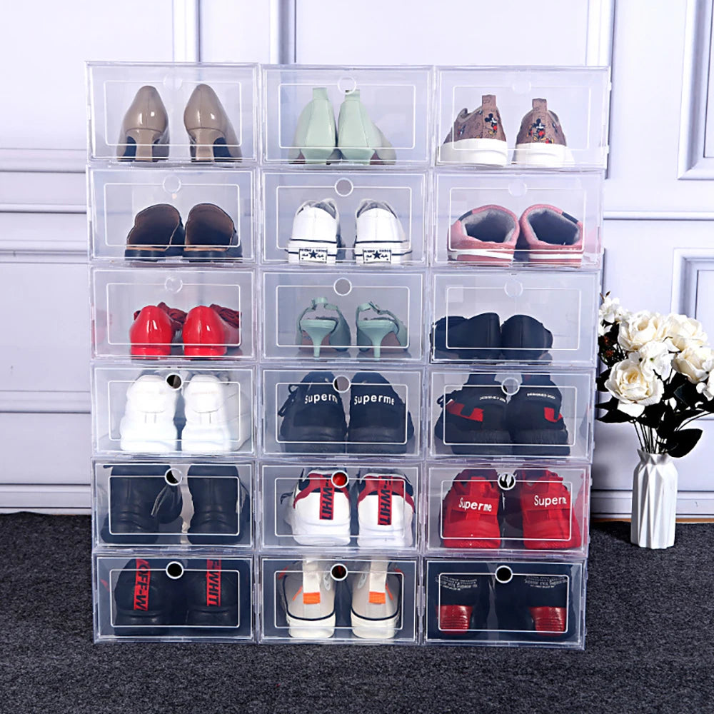 6 Pack Transparent Shoe Box Organizers Dustproof Stackable Storage