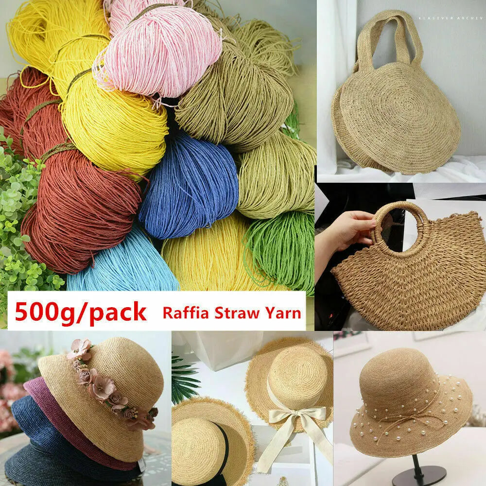 Natural Raffia Straw Yarn 600 Meter 500g for Hand Knitting Crochet Summer Hats Handbags Baskets DIY Craft