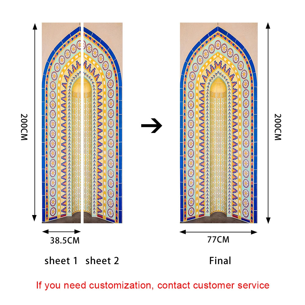 2pcs/Set Muslim Styles Door Art Mural Sticker Peel & Stick PVC Home Decor