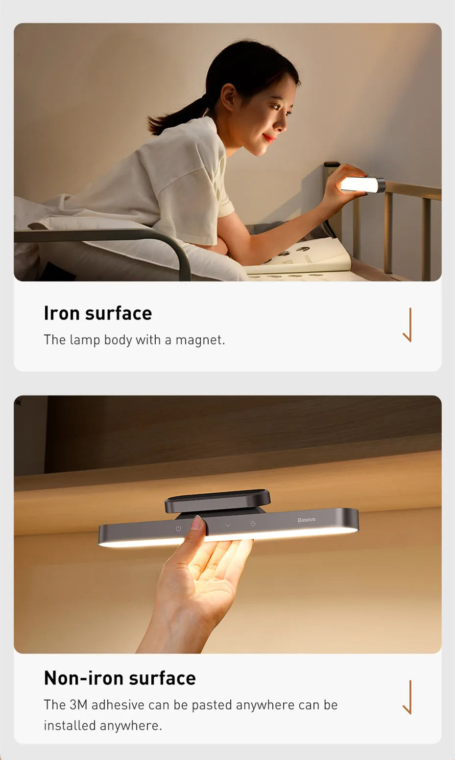 Baseus Rechargeable Magnetic LED Table Lamp with Stepless Dimming for Cabinet Bedroom and Kitchen Use