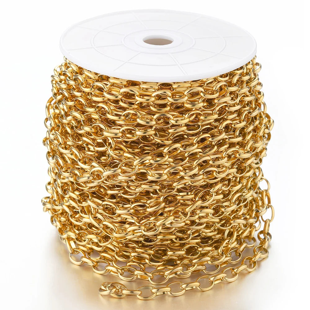 No Fade 1Meter Gold Stainless Steel 7.5mm Rolo Chain
