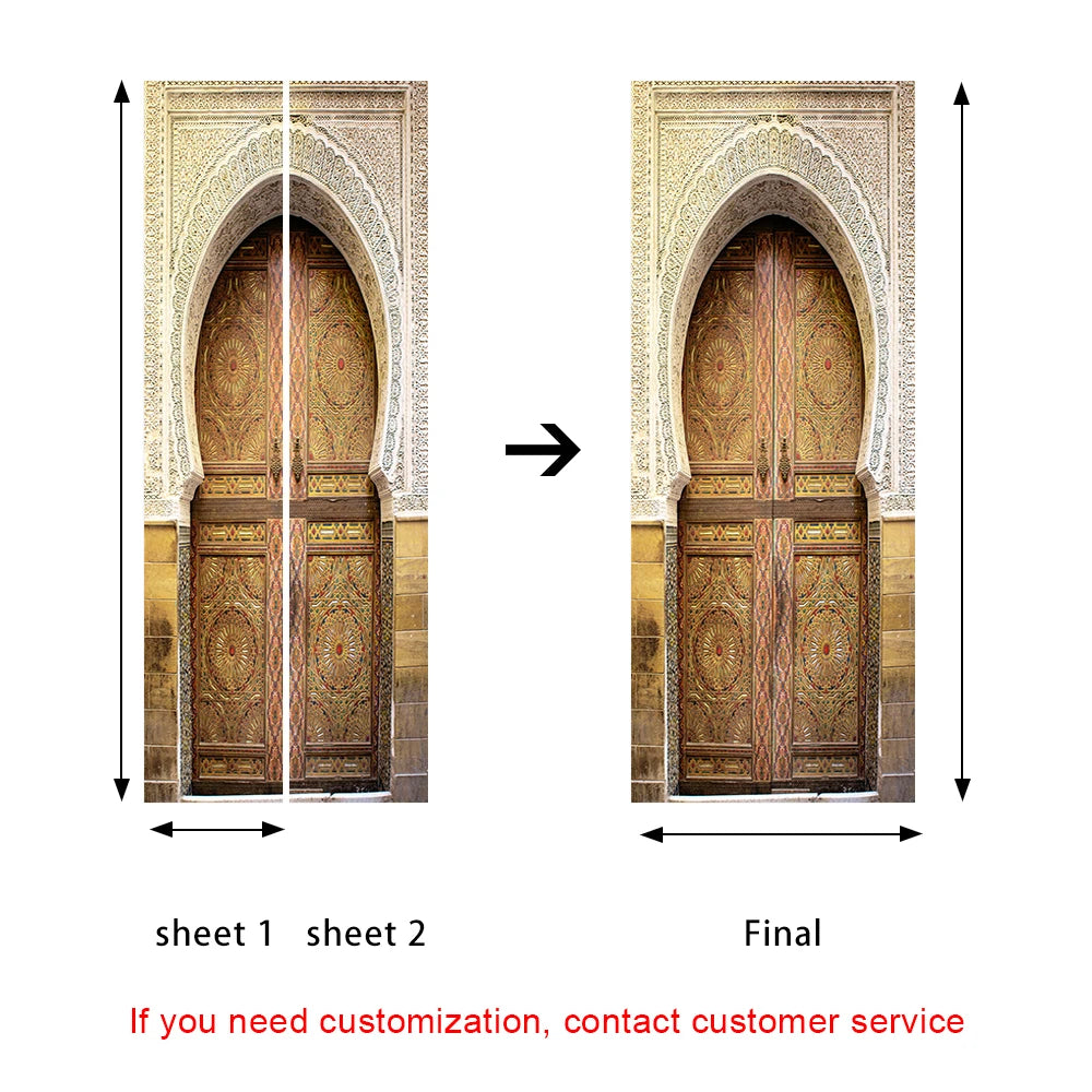 2pcs/Set Muslim Styles Door Art Mural Sticker Peel & Stick PVC Home Decor