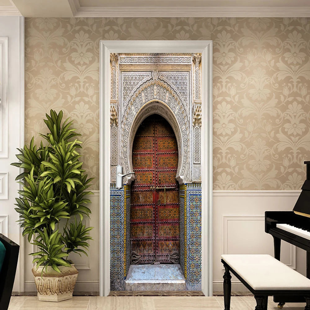 2pcs/Set Muslim Styles Door Art Mural Sticker Peel & Stick PVC Home Decor