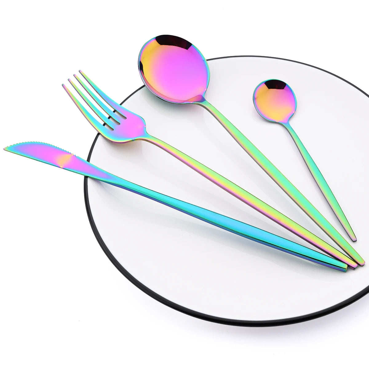 16 Piece Black and Gold Stainless Steel Cutlery Set Elegant Dinnerware Flatware for Home and Special Occasions