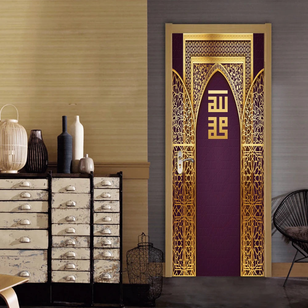 2pcs/Set Muslim Styles Door Art Mural Sticker Peel & Stick PVC Home Decor