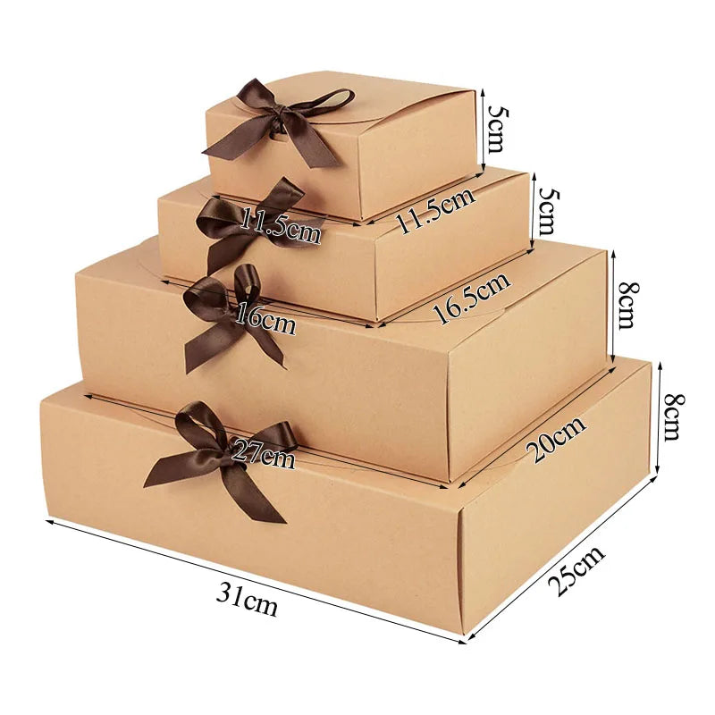 5 Piece Black and White Kraft Paper DIY Gift Box Set with Bow Ribbon for Weddings and Parties