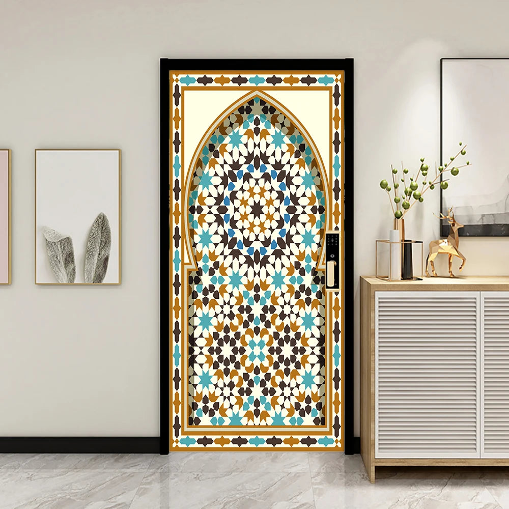 2pcs/Set Muslim Styles Door Art Mural Sticker Peel & Stick PVC Home Decor