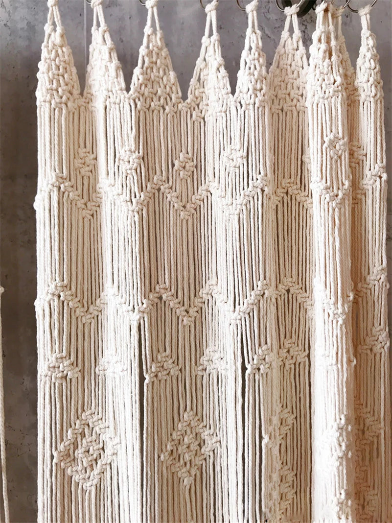 Hand-Woven Macrame Cotton Door Curtain Tapestry Boho Art