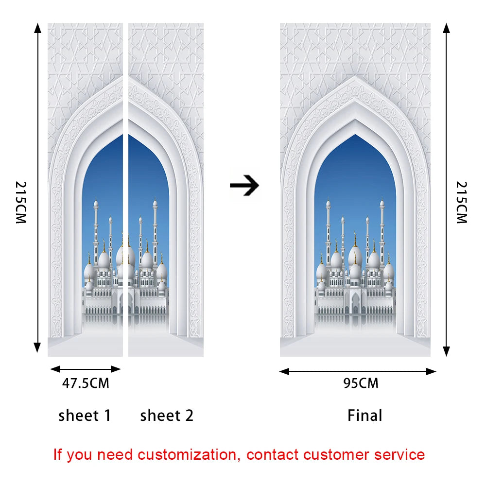 2pcs/Set Muslim Styles Door Art Mural Sticker Peel & Stick PVC Home Decor