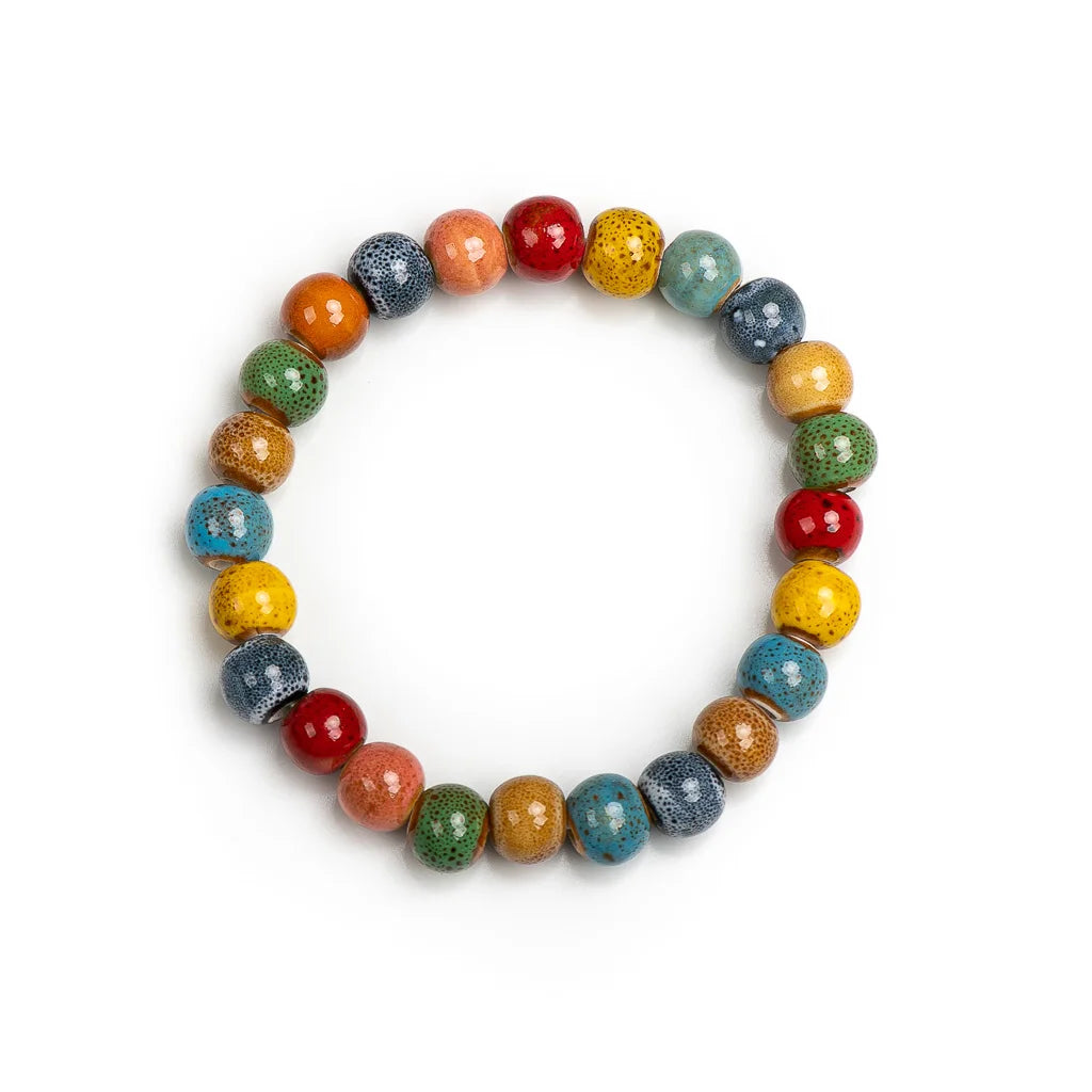 Colorful Unique Elastic Line Ceramic Beads Bracelets Handmade DIY Artware Retro Jewelry Wholesale