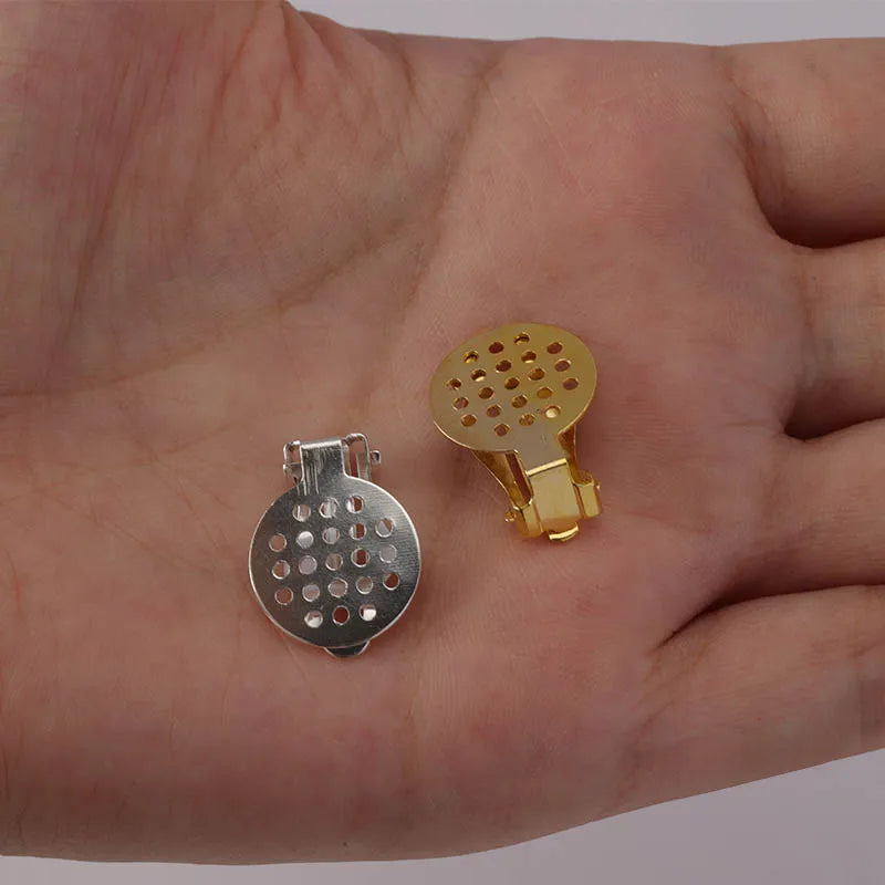 50pcs Gold Silver Iron Ear Clip Earrings Bezel Blanks