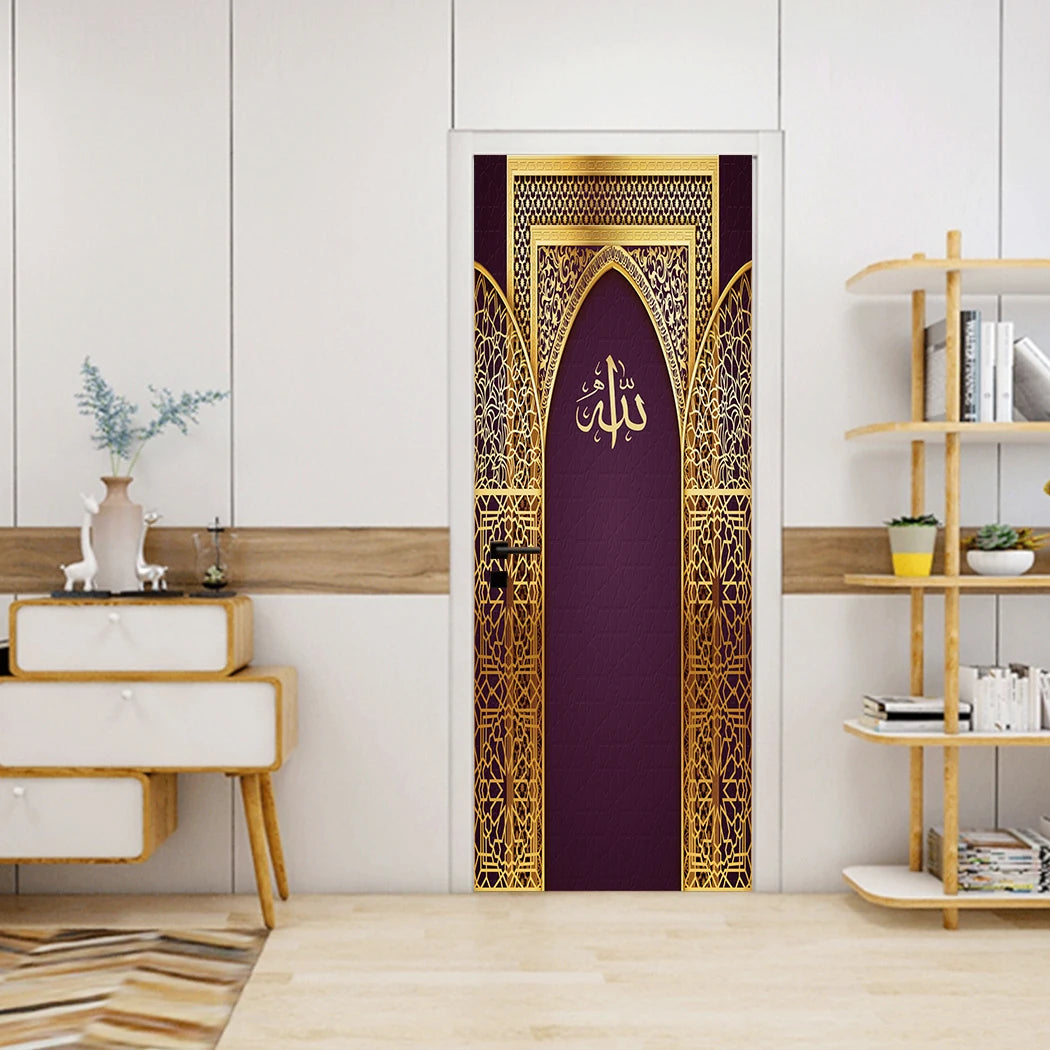 2pcs/Set Muslim Styles Door Art Mural Sticker Peel & Stick PVC Home Decor