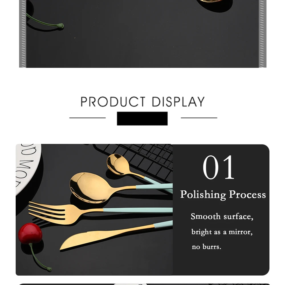 30 Piece Black and Gold Stainless Steel Cutlery Set Durable Dinnerware with Knives Forks and Spoons