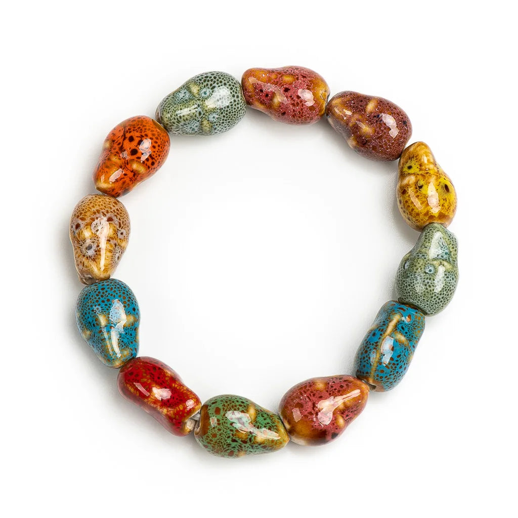 Colorful Unique Elastic Line Ceramic Beads Bracelets Handmade DIY Artware Retro Jewelry Wholesale