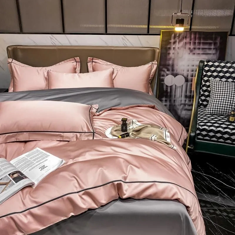 White Gray Egyptian Cotton Hotel Duvet Cover Set 600TC Silky Soft Bedding Set